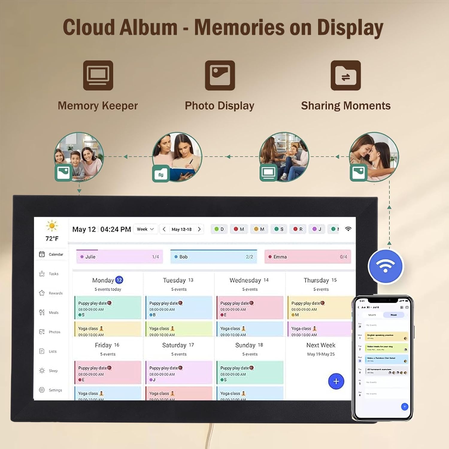 LICAEVEY 15.6 Inch Smart Digital Calendar & Family Planner, Touchscreen Interactive Display with WiFi Sync, Wall Mountable Organizer for Kitchen Home (US)
