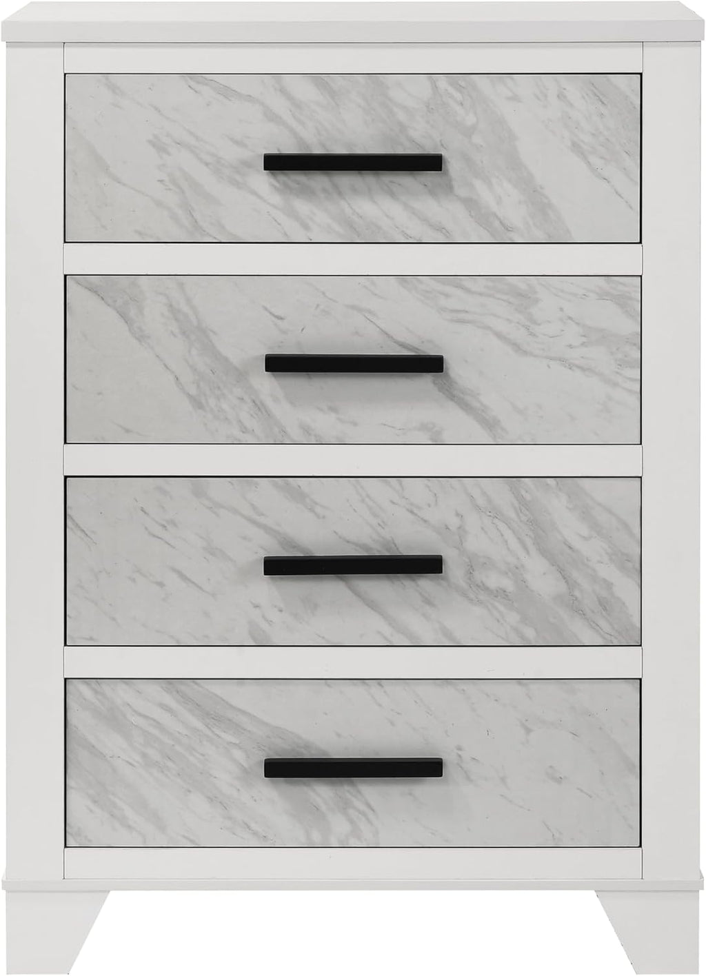Furniture of America Anton Modern Solid Wood 6-Piece Bedroom Set with Faux Marble Headboard Bed, Metal Center Glide on Nightstands, Chest and Dresser with Mirror, Box Spring Needed, Full, White