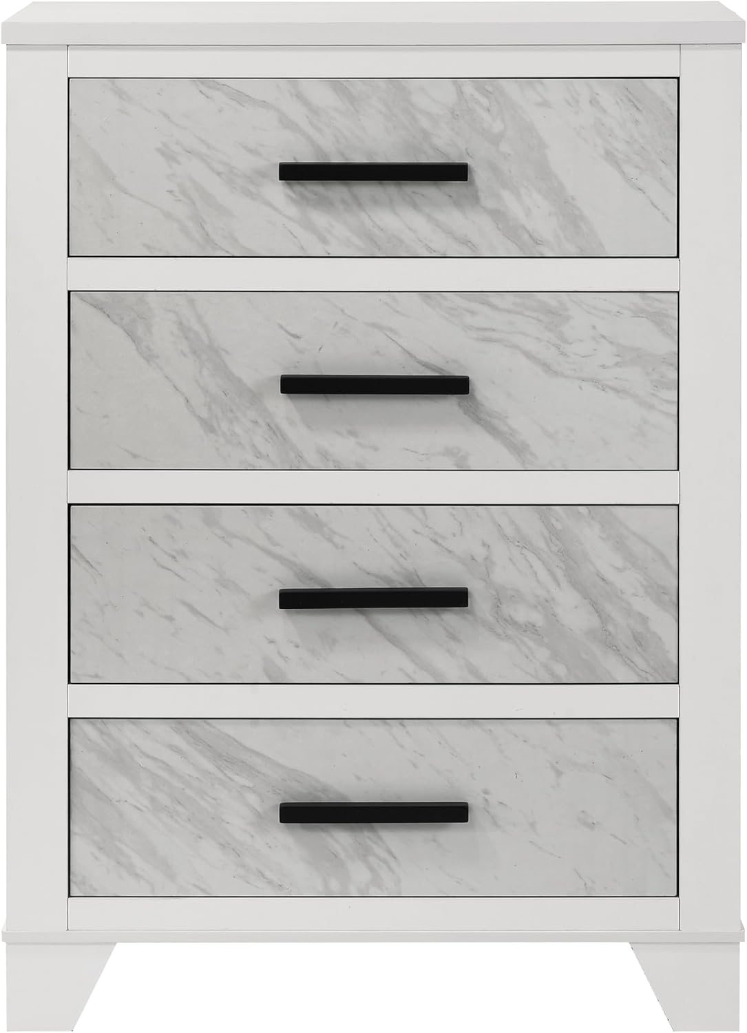 Furniture of America Anton Modern Solid Wood 6-Piece Bedroom Set with Faux Marble Headboard Bed, Metal Center Glide on Nightstands, Chest and Dresser with Mirror, Box Spring Needed, Full, White