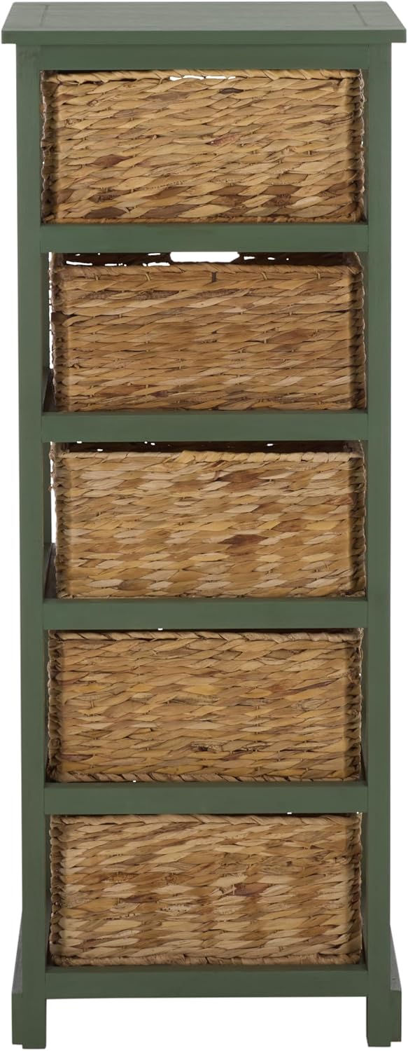 SAFAVIEH Furniture - Vedette 5-Basket Storage Tower - Dusty Green - Solid Wood - Coastal Basket Tower Design - Ideal for Entryway, Living Room, 17.5' W x 13.5' D x 46' H - Fully Assembled (AMH5739J)