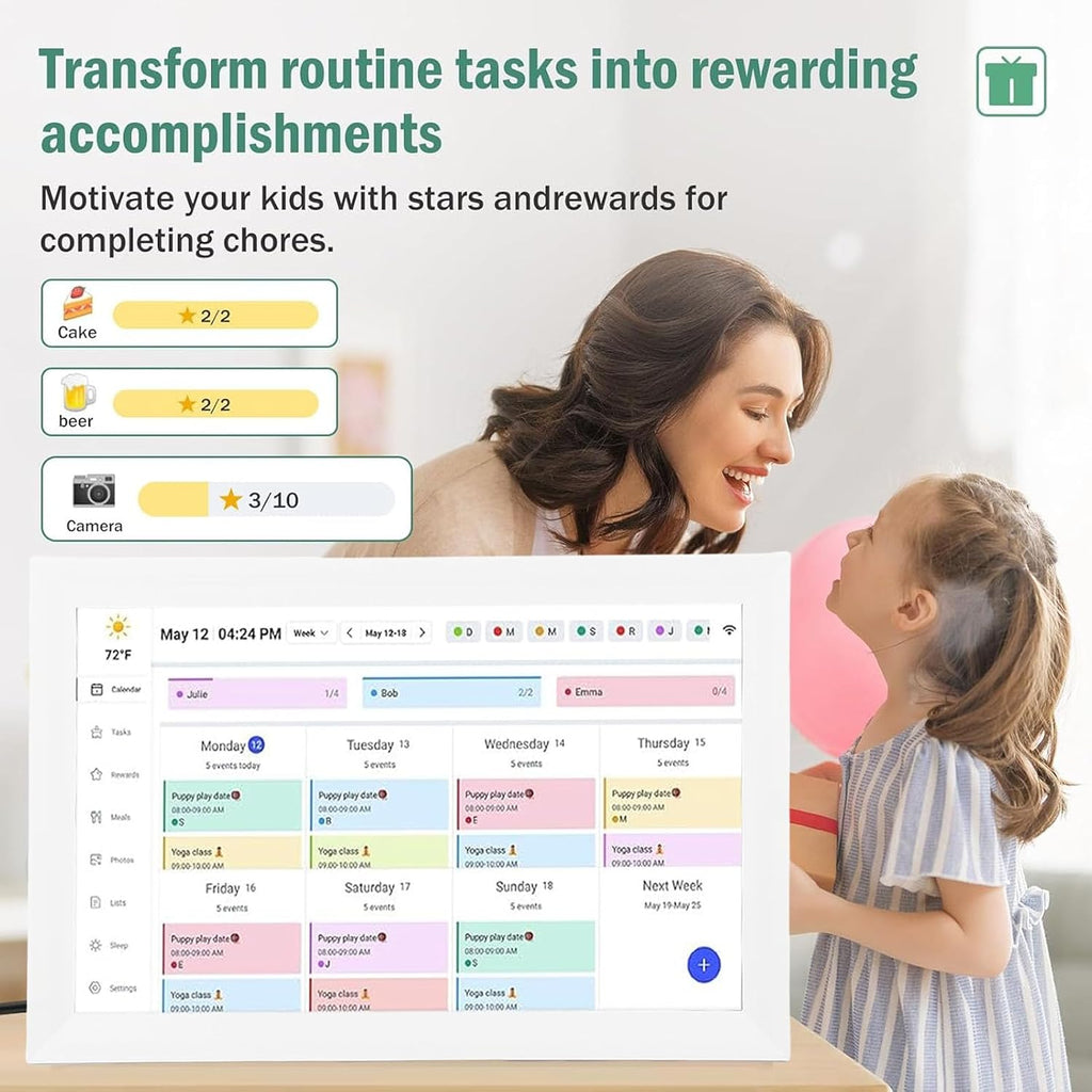Zunate 15.6 Inch Digital Calendar Chore Chart, Smart Digital Calendar Planner, 1080P Touchscreen, Interactive Chore Chart and Meal Planning, for Family Schedules, Wall Mount Included (white)