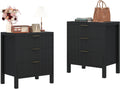 Nightstand Set of 2, Dresser and Nightstand Sets, Bedside Tables, Mid Century Nightstands with 6 Wide Drawers for Bedroom, Kids' Room, Hallway, (Black X 2)