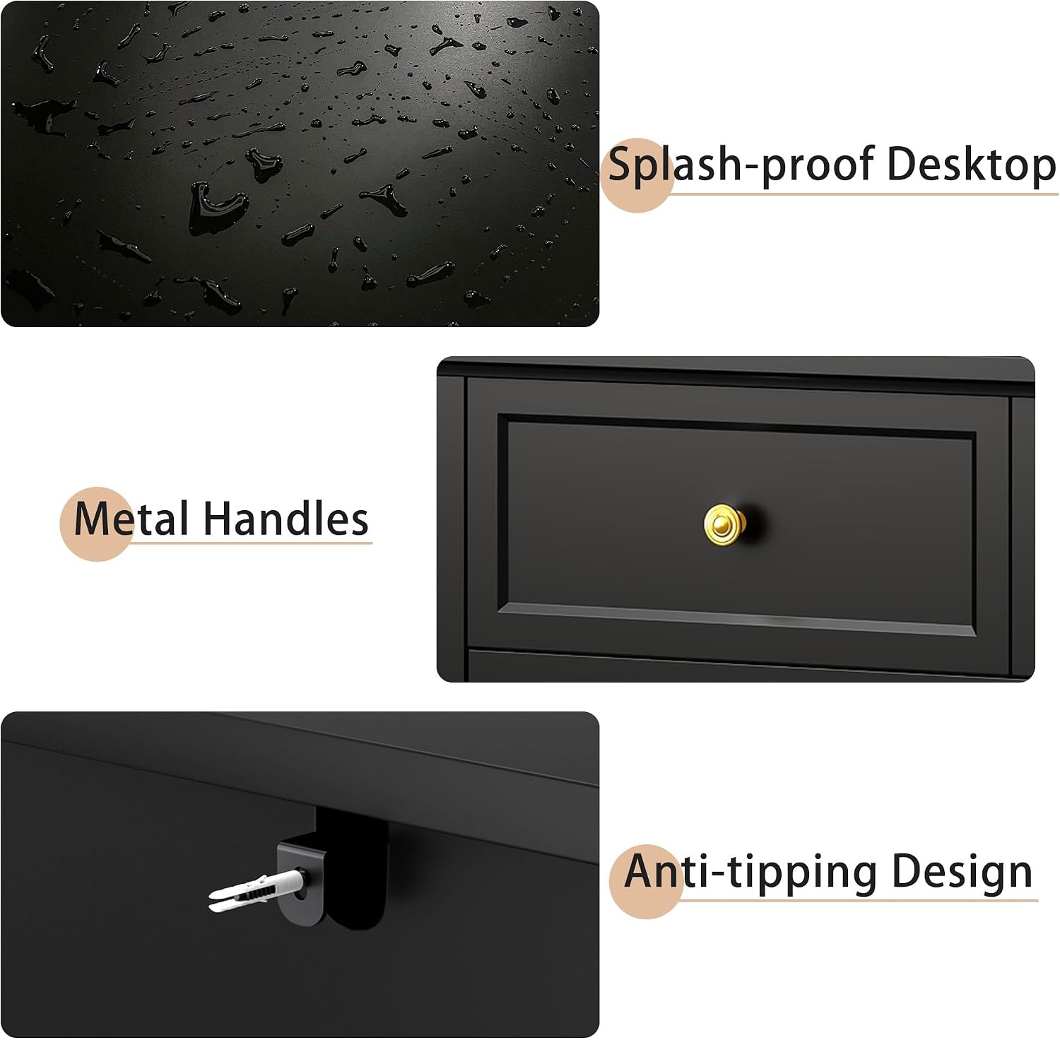 LYNSOM Black Dresser for Bedroom with 7 Drawers, Modern Wide Chest of Storage Drawer with Gold Handles, TV Stand Dresser, Wood Dressers for Bedroom, Living Room, Hallway, Entryway, 55''