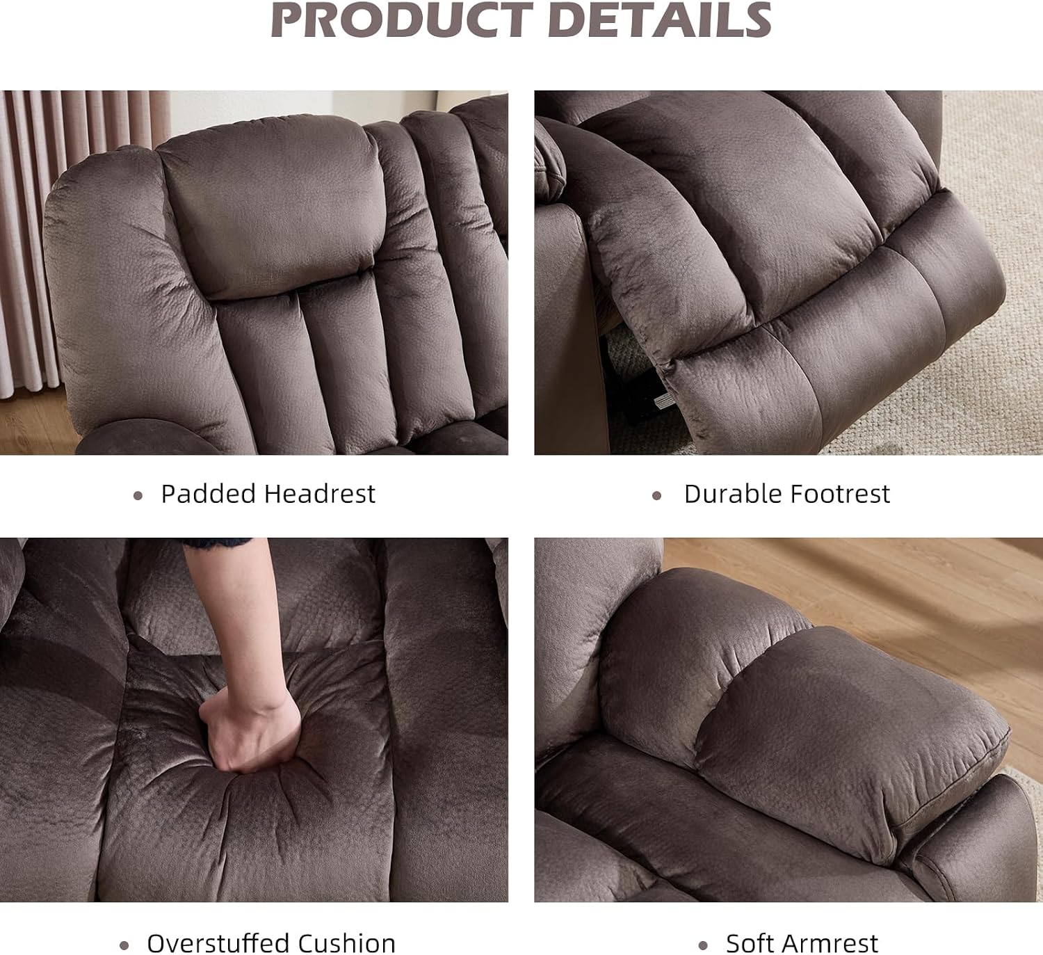 EBELLO Loveseat Recliner Sofa for Living Room, Extra Wide Modern Overstuffed 2 Seat Reclining Manual Sofa Chair, Daul Recliner with Hidden Armrest Cup Holders, Breathable Fabric, Brown
