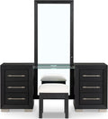 Furniture of America Lyle Modern Solid Wood 6-Drawer Makeup Vanity Set with Storage Stool and LED Full-Length Mirror, Wooden Dresser with USB Ports and Power Outlet for Bedroom, Guest Room, Black