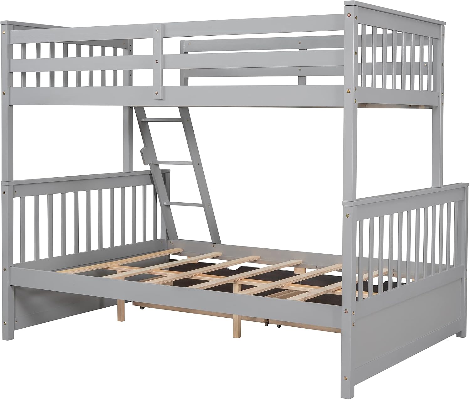 Twin Over Full Bunk Bed with Two Storage Drawers, Solid Wood Bunk Bed Frame Can be Converted Into 2 Separate Beds, Bedroom Furniture Bunk Bed with Ladders for Kids Teens Adults (Gray)