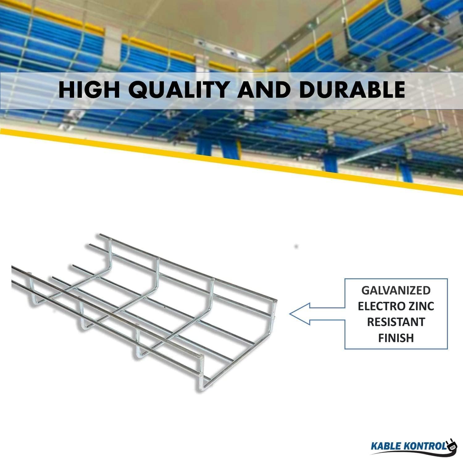 Kable Kontrol Cable Tray- 5 Feet Long - 8' Width, 4' Depth – Wire Mesh Tray Cable Management Rack Cords Organizer Cable Basket, Zinc Plated Steel NEC Approved for Network, Fiber Optic, Cabling