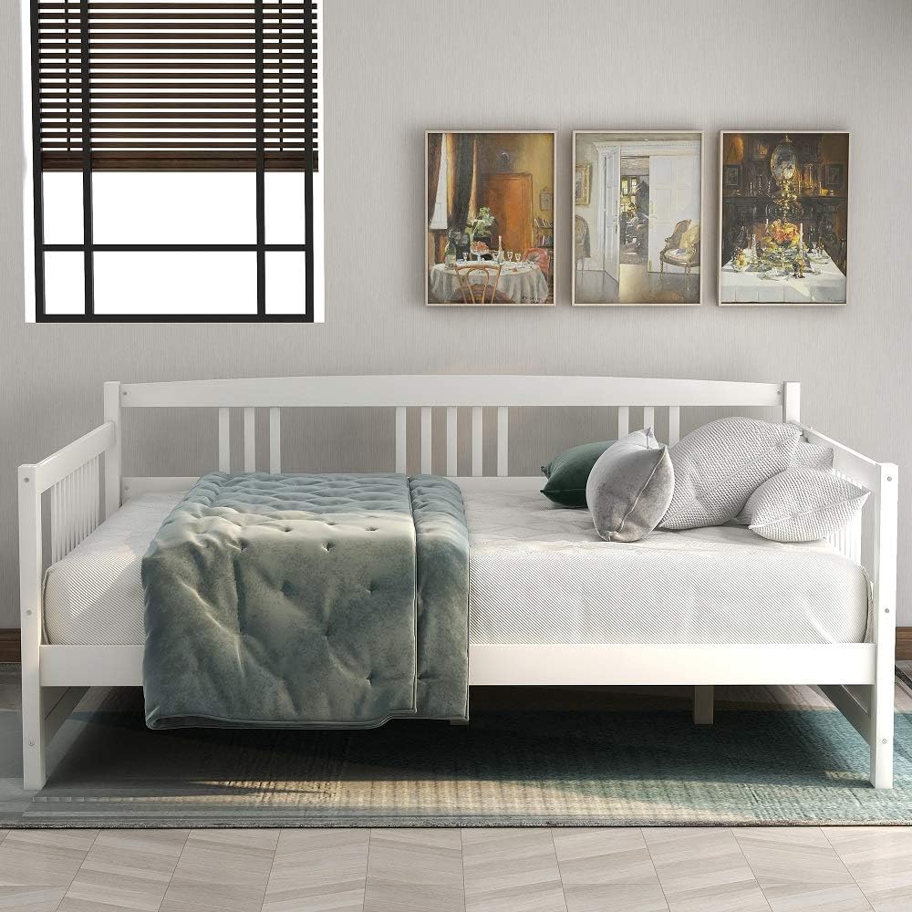 Harper & Bright Designs Wooden Daybed Full Size Frame, Classic Sofa Day Bed with Wood Slats Support & Wood Legs for Living Room, White