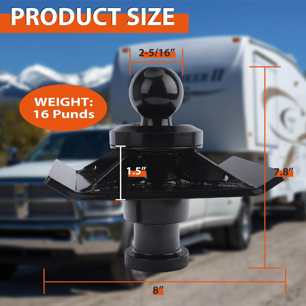30K Lbs 5th Wheel to Gooseneck Ball Adapter | 2' Kingpin, Fits Pickup 5th Wheel Hitches | Replaces #2085295, 4PCS Anti-tilt PU Washer and 1PCS Lube Plate Included