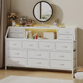 Dresser for Bedroom, 55' TV Stand with 14 Drawers, Long Dresser & Chests of Drawers with Shelves & Sturdy Metal Frame & Wood Top (White)