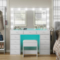 Makeup Vanity Desk with RGB Lights and Large 47.2'' Mirror, 11 Drawers Makeup Vanity with Lighted Mirror, 3 Color Option, Brightness Adjustable, Make Up Vanity with Charging Station Woman, White