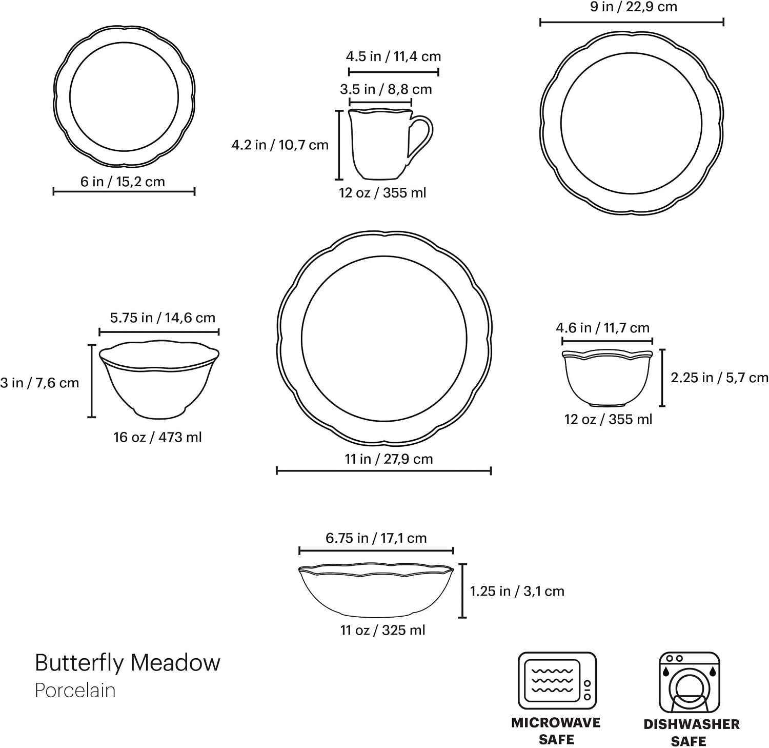 Lenox Dinnerware Set, Butterfly Meadow 28-Piece Set, Service For 4, Porcelain Plates With Scalloped Edges, Plates And Bowls Sets, Microwave Safe, Dishwasher Safe, Home & Kitchen (28 Piece, Assorted)