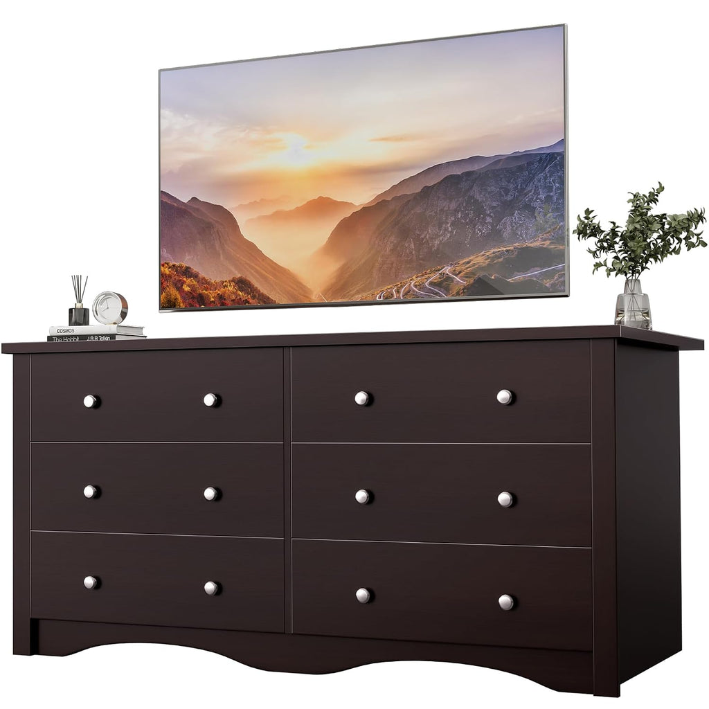 YESHOMY Dresser for Bedroom, 6 Drawers Dresser, Modern Chest of Drawers, Wooden Dressers, TV Stand for Living Room,Closet, Hallway (Brown)