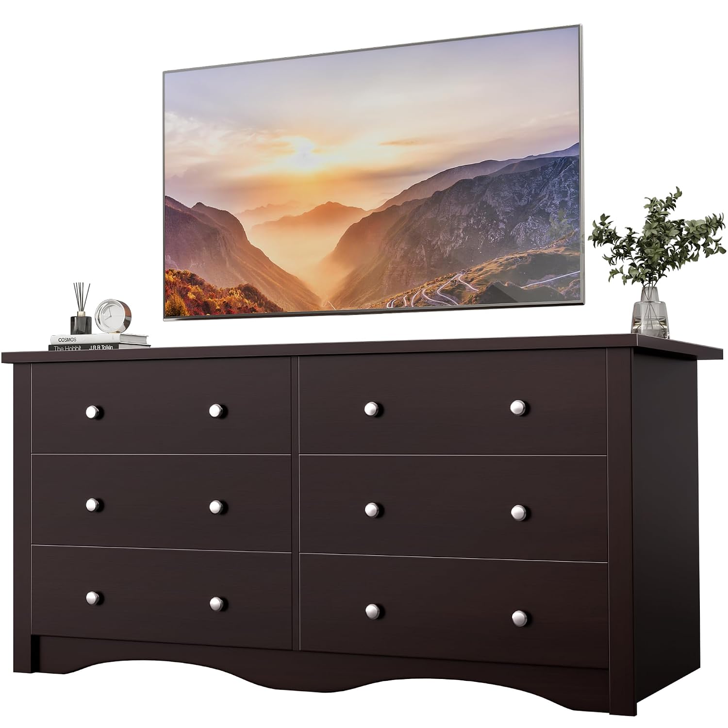 YESHOMY Dresser for Bedroom, 6 Drawers Dresser, Modern Chest of Drawers, Wooden Dressers, TV Stand for Living Room,Closet, Hallway (Brown)