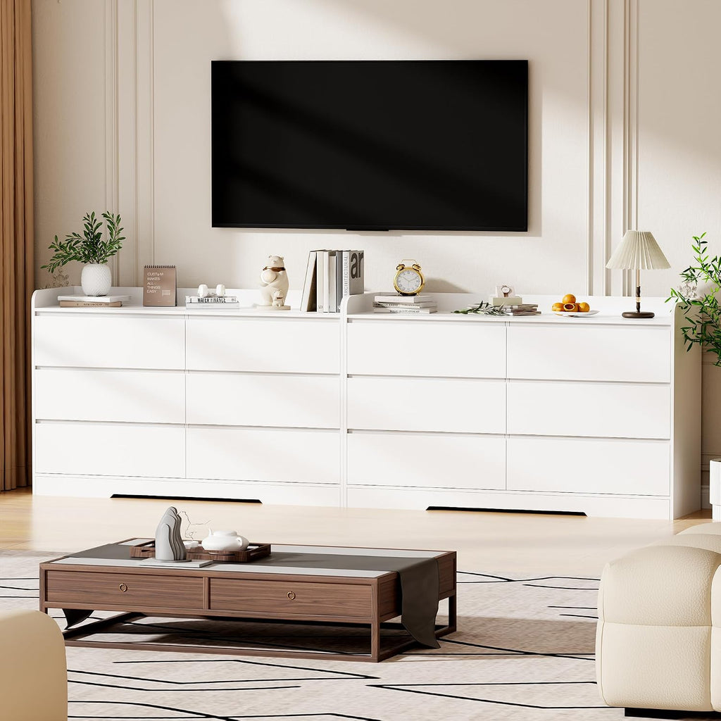 BEWISHOME Dresser for Bedroom, White 6 Drawer Dresser Chest of Drawers, Wood Dressers for Closet, Wide Modern Dressers with Fence for Living Room, Hallway, Entryway, TV Stand, White KCG04W