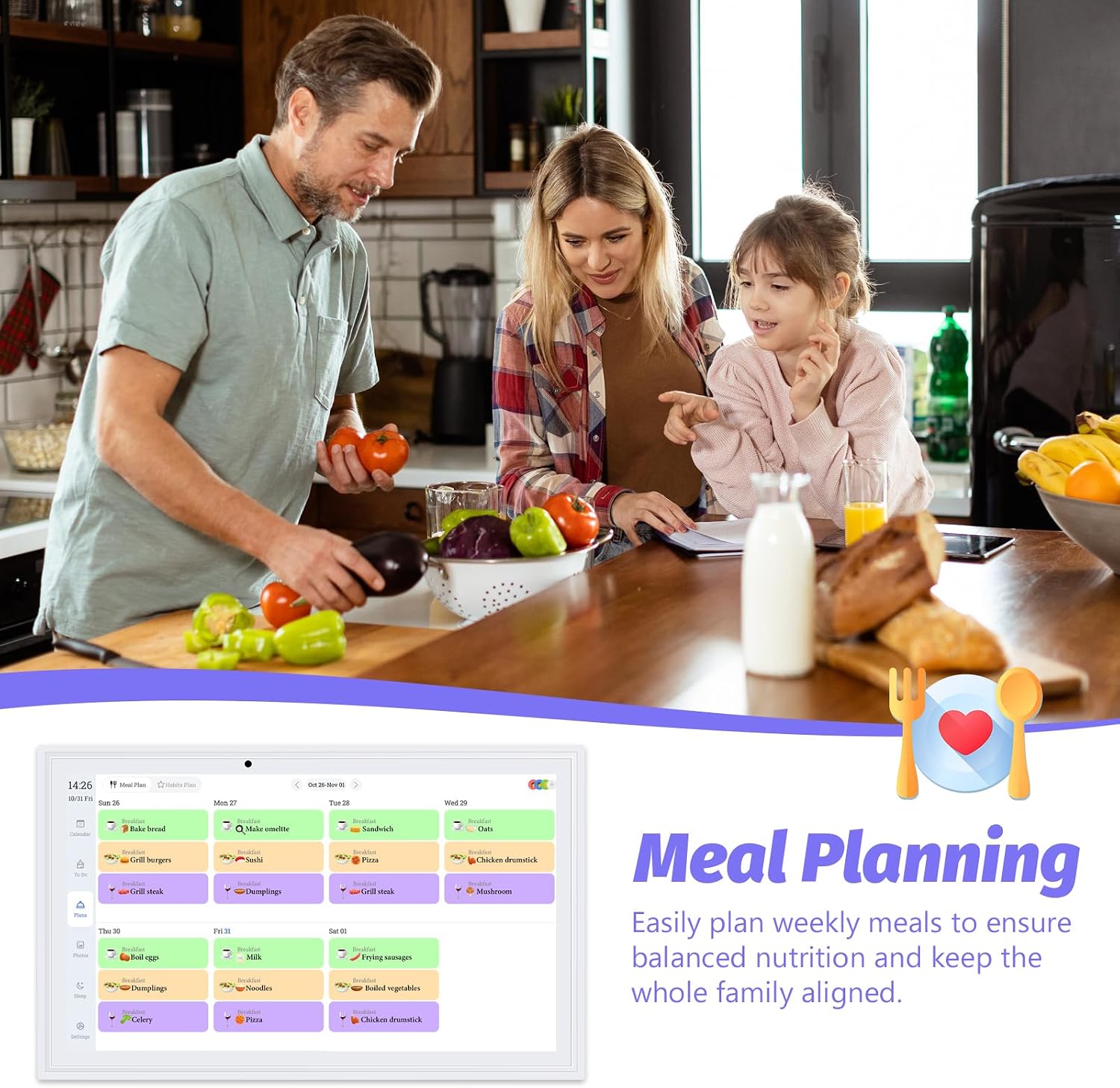 OcePor 15.6 Inch Digital Calendar, Electronic Calendar Chore Chart, Smart Calendars Wall 1920 * 1080 Full HD Interactive IPS Touchscreen for Family Planner,Task (White)