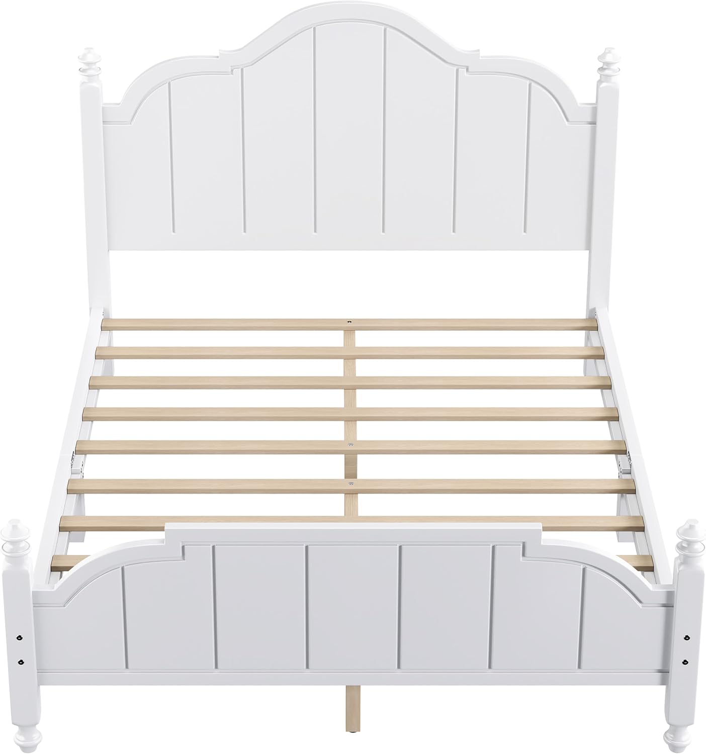 JIVOIT Vintage Wooden Bed Frame, Queen Size Platform Bed with Wide Headboard, Wood Slats Support, No Spring Box Needed, Easy Assembly (White-Queen,2)