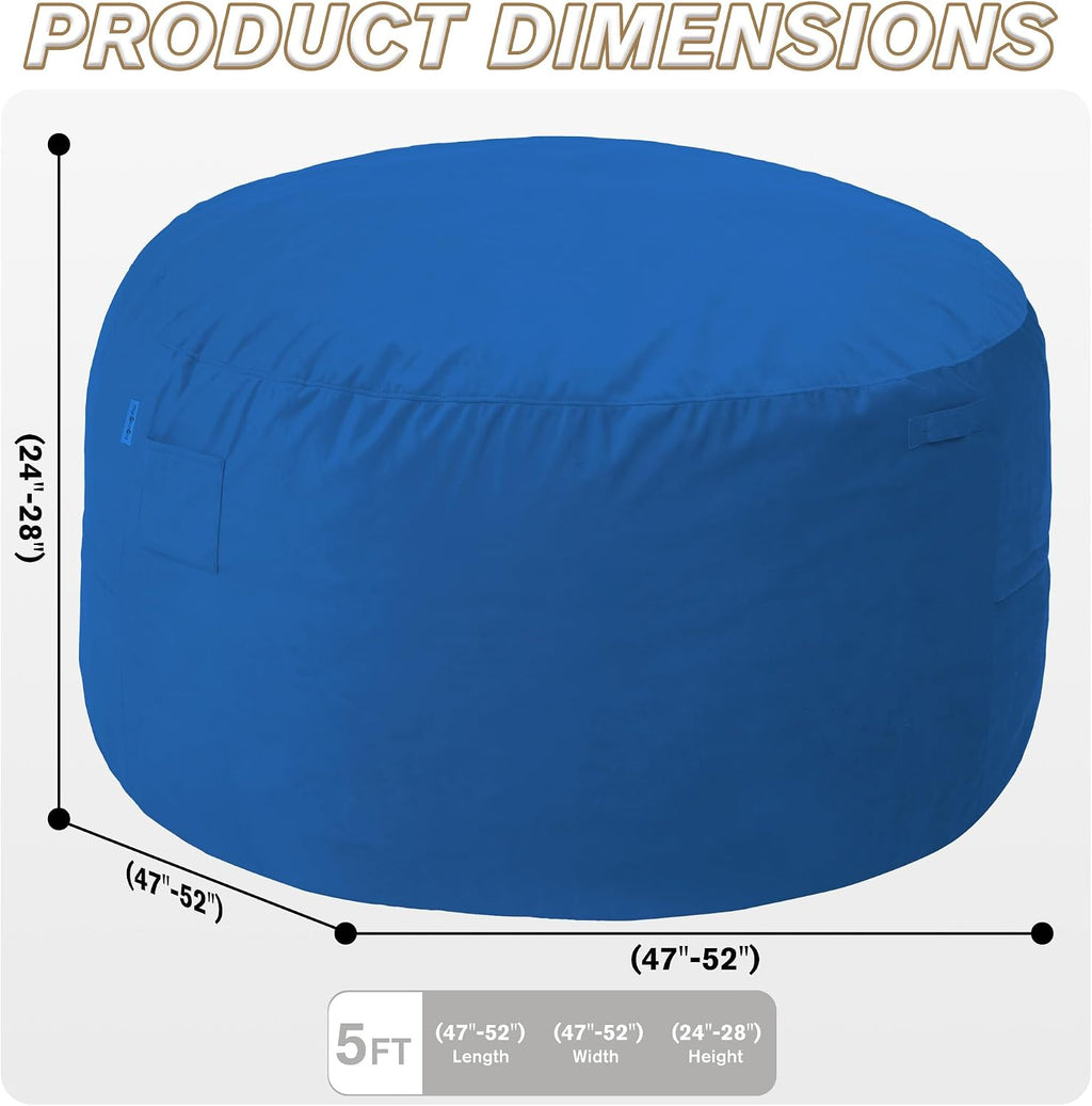 5FT Bean Bag Chair with Ultra Soft Velvet Cover Bean Bag Sofa with Memory Foam Bean Bag Chairs with Large Size Lazy Sofa for Dorm Office Living Room Bedroom Blue 5'