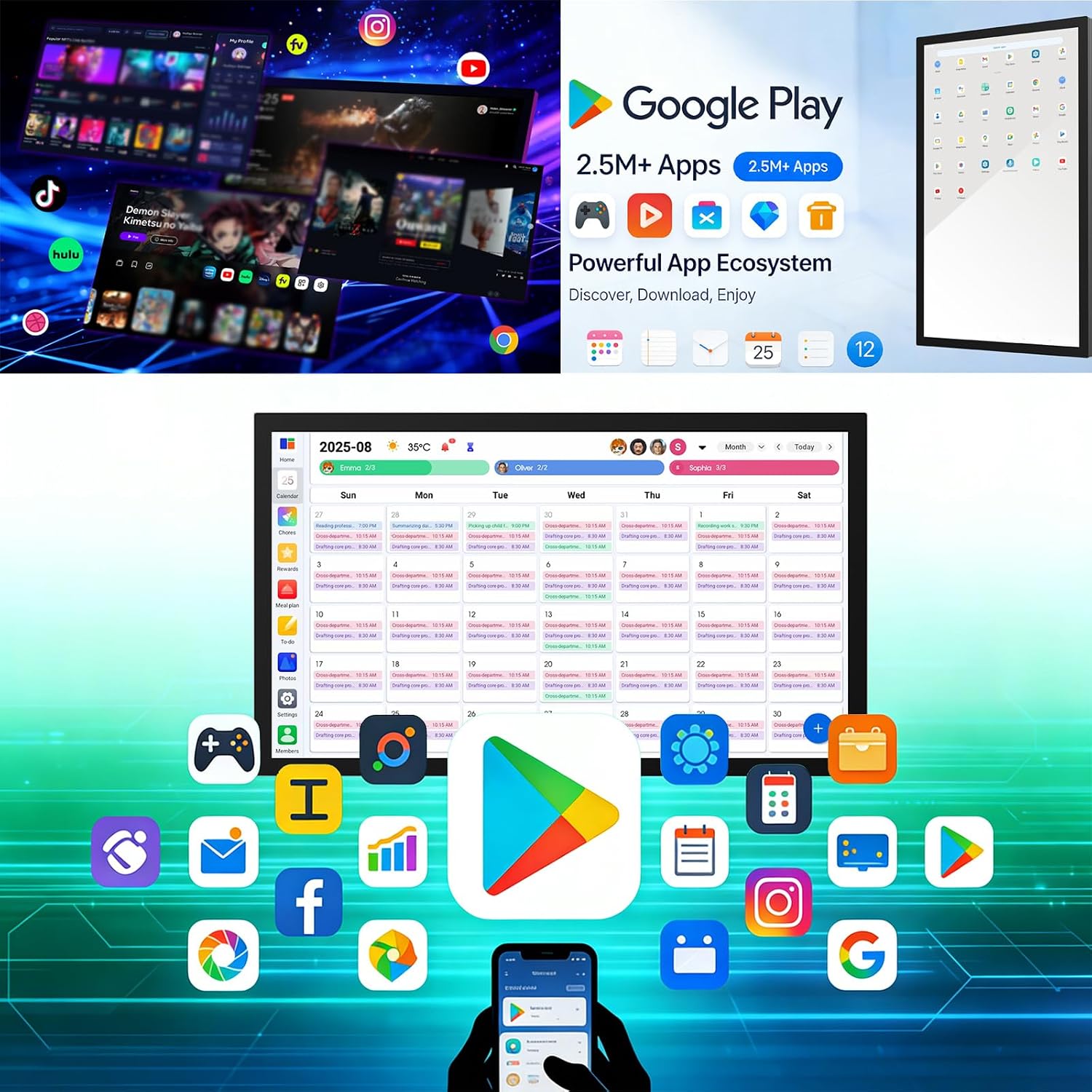 32' Smart Digital Calendar Wall Touch Screen, No Subscription Family Dashboard, IPS FHD Interactive Touchscreen Display, Digital Calendar- Chore Chart, Meal Planner, Support App Store Wall Mount