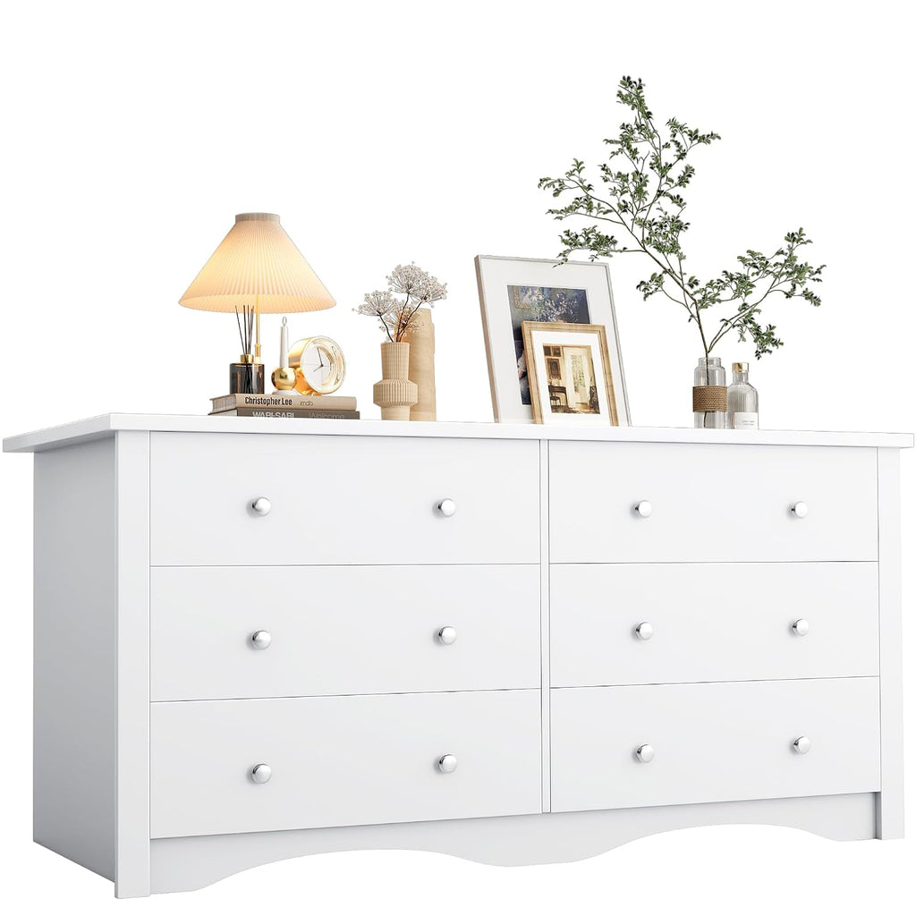 YESHOMY 6 Drawer Dresser for Bedroom, 47.2'' Wood White Dresser, Chest of Drawers Storage Organizer, TV Stand for 55 inch TV, for Living Room, Hallway, Closet