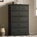 Farmhouse 6 Drawers Dresser for Bedroom, 49' Tall Modern Chest of Drawers with Deep Drawers & Bar Handles, Rustic Wood Dresser TV Stand, Wooden Closet Storage Organizer for Living Room, Hallway, Black