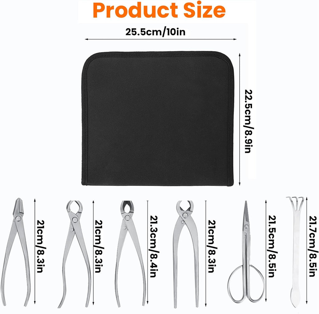 Bonsai Tools Set, 6 Pcs Gardening Succulent Tree Indoor Beginner Tool Kit, Stainless Steel Trimming Cutting Tool with Storage Bag, for Bonsai, Fruit Tree, Loosen The Soil, Cutting Leaves, etc