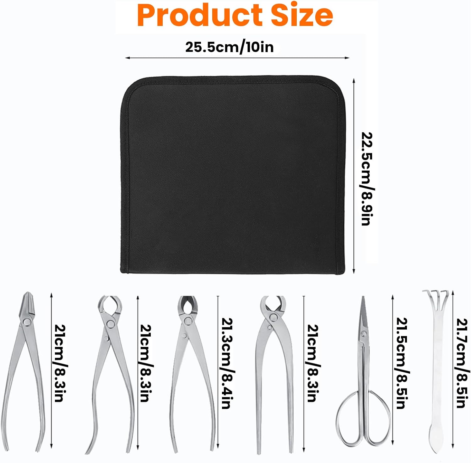 Bonsai Tools Set, 6 Pcs Gardening Succulent Tree Indoor Beginner Tool Kit, Stainless Steel Trimming Cutting Tool with Storage Bag, for Bonsai, Fruit Tree, Loosen The Soil, Cutting Leaves, etc