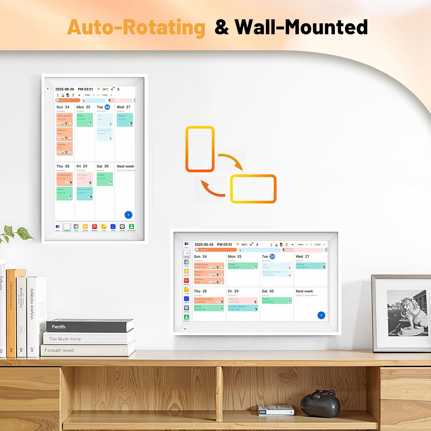 Digital Calendar 15.6' Smart Calendar&Chore Chart, 1920 * 1080 Interactive Touchscreen Electronic Calendar for Family Schedules, 64GB Wifi Meal Planner, Wall&Desk Mountable Calendar-White