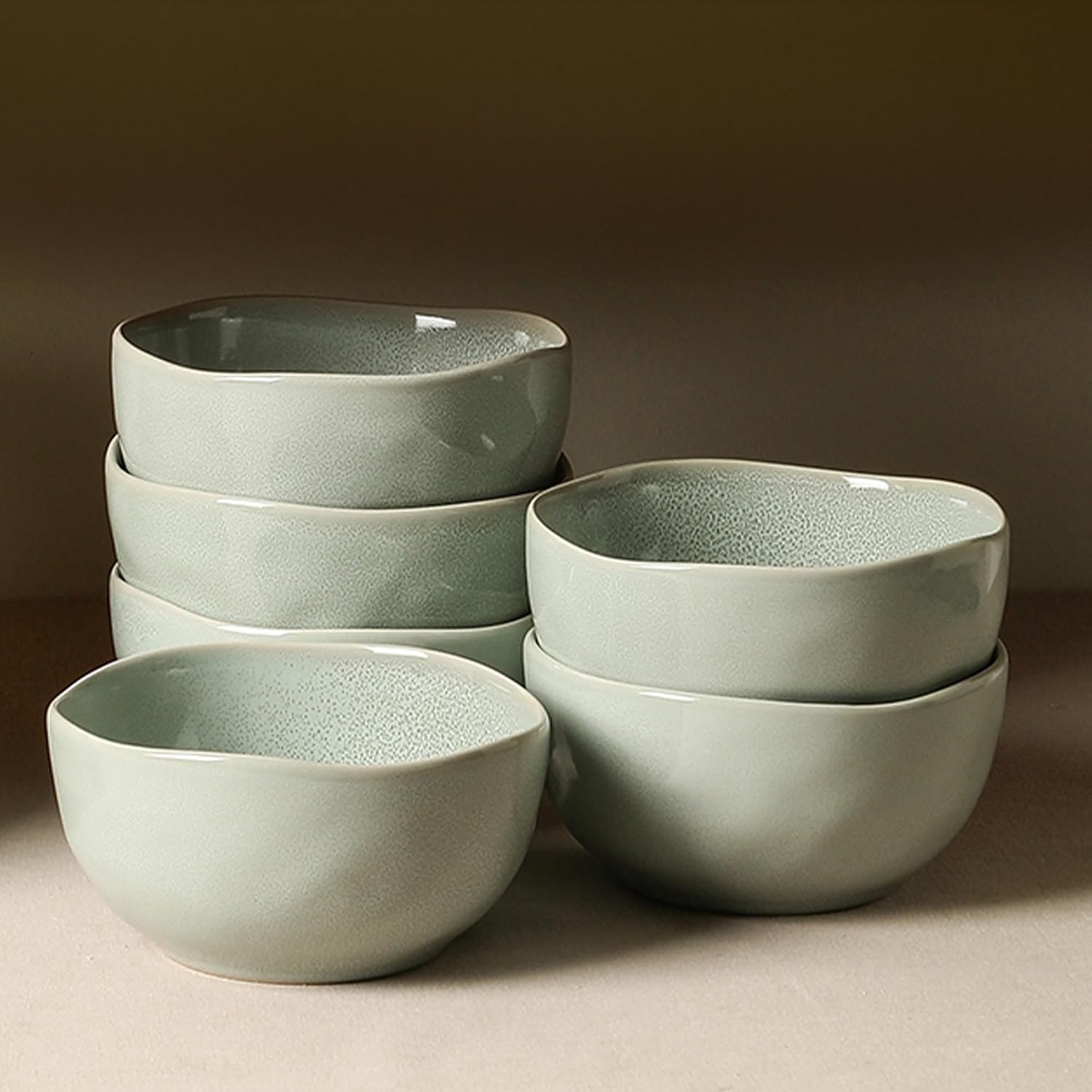 Stone Lain Mirella 4-Piece Bowl Set Stoneware, Dishwasher and Microwave Safe Cereal Bowls, Light Green