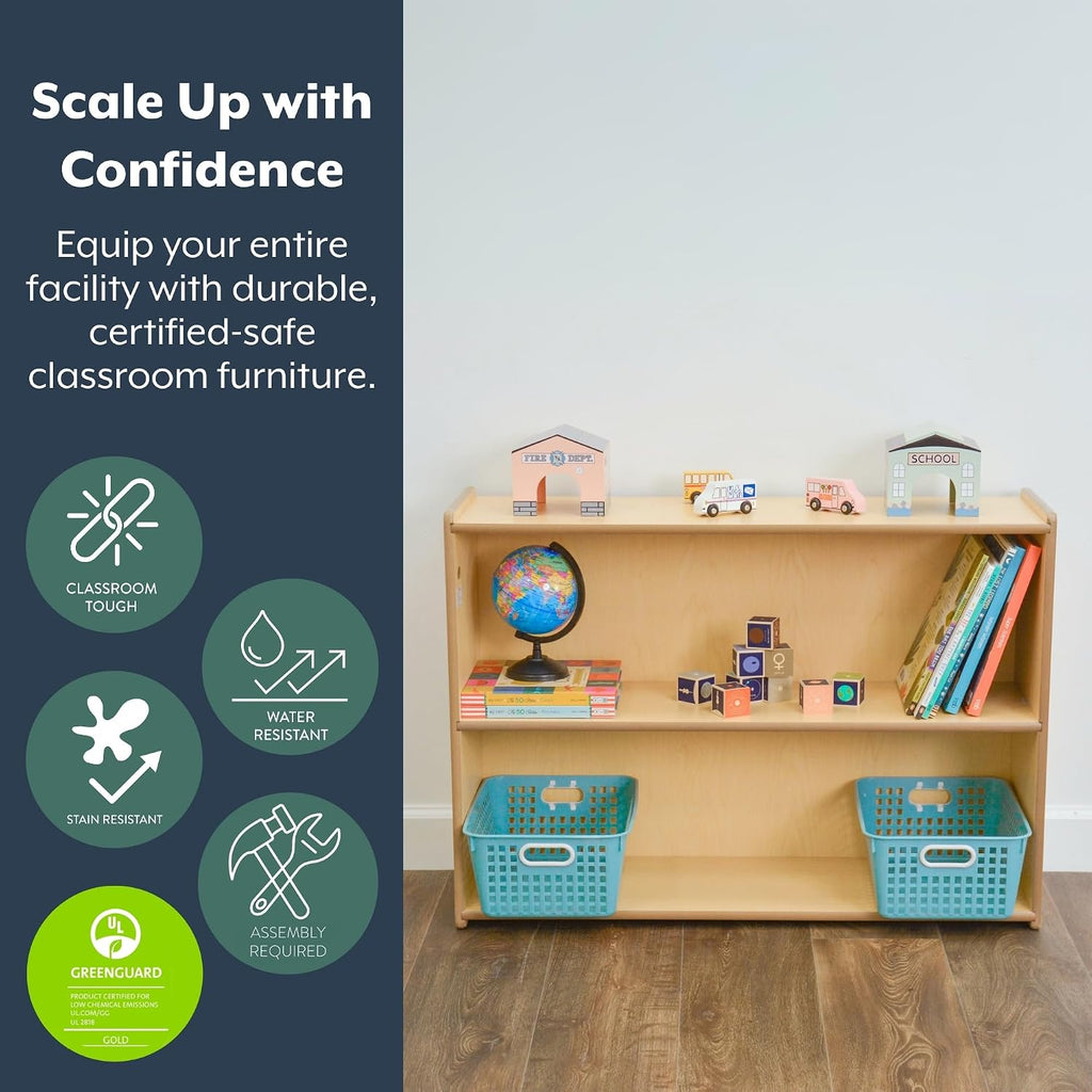Angeles Value Line Narrow 2-Shelf Storage, 36' L x 26' H, Kids Storage Organizer, Kids Bookshelf for Classroom, Playroom, Nursery, Montessori School, Natural