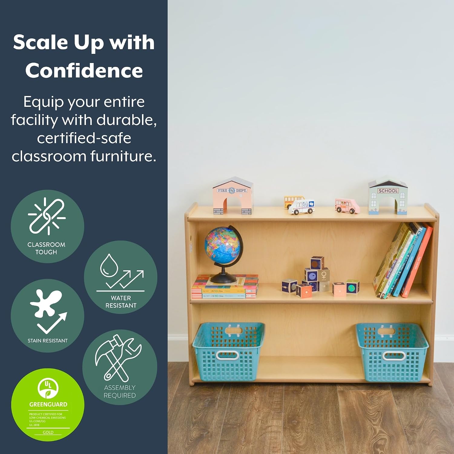 Angeles Value Line Narrow 2-Shelf Storage, 36' L x 26' H, Kids Storage Organizer, Kids Bookshelf for Classroom, Playroom, Nursery, Montessori School, Natural