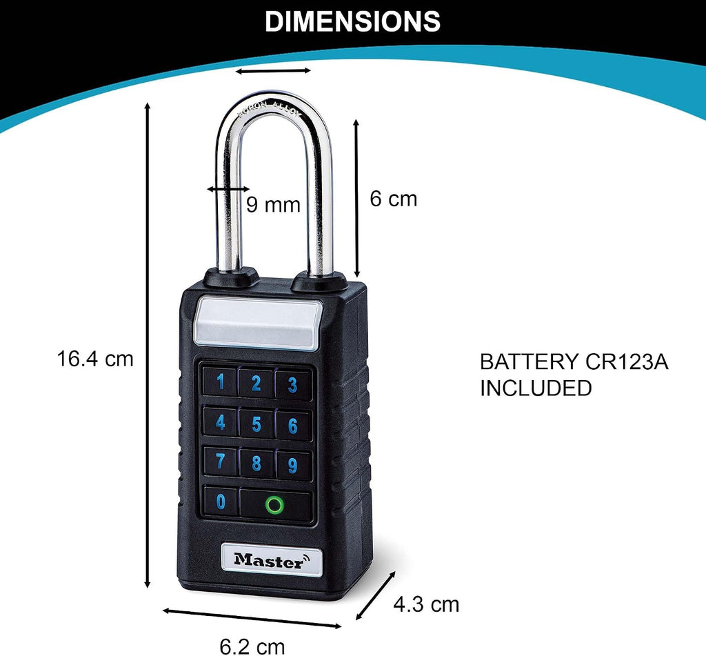 Master Lock 6400EURLJENT Professional Bluetooth Smart Padlock [Bluetooth Compatible with Smartphones] [Long Shackle] [Weatherproof]