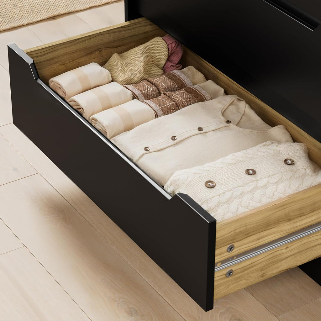 Gizoon 6 Drawer Dresser, Chest of Drawers with Large Storage, Black Dressers for Bedroom, Tall Dresser and Organizer with Anti-Tripping, Wooden Cabinet for Office, Living Room, Entryway
