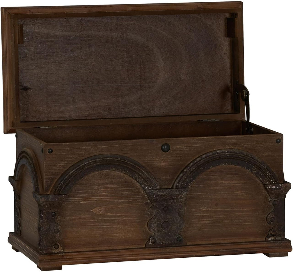 Household Essentials Wooden Arch Trunk Storage Chest, Small, Brown