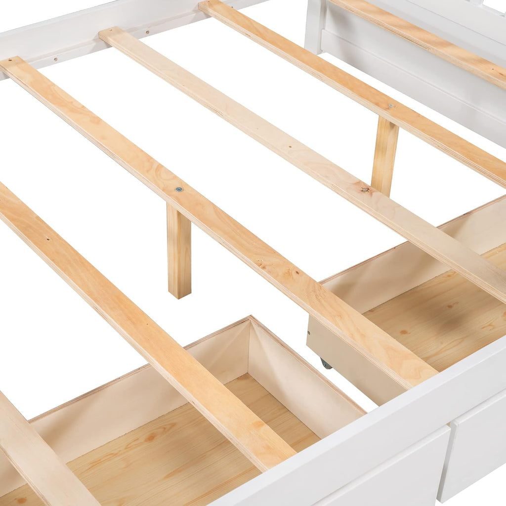 SOFTSEA Full Over Full Bunk Bed with Drawers and Built-in Ladder, No Box Spring Needed