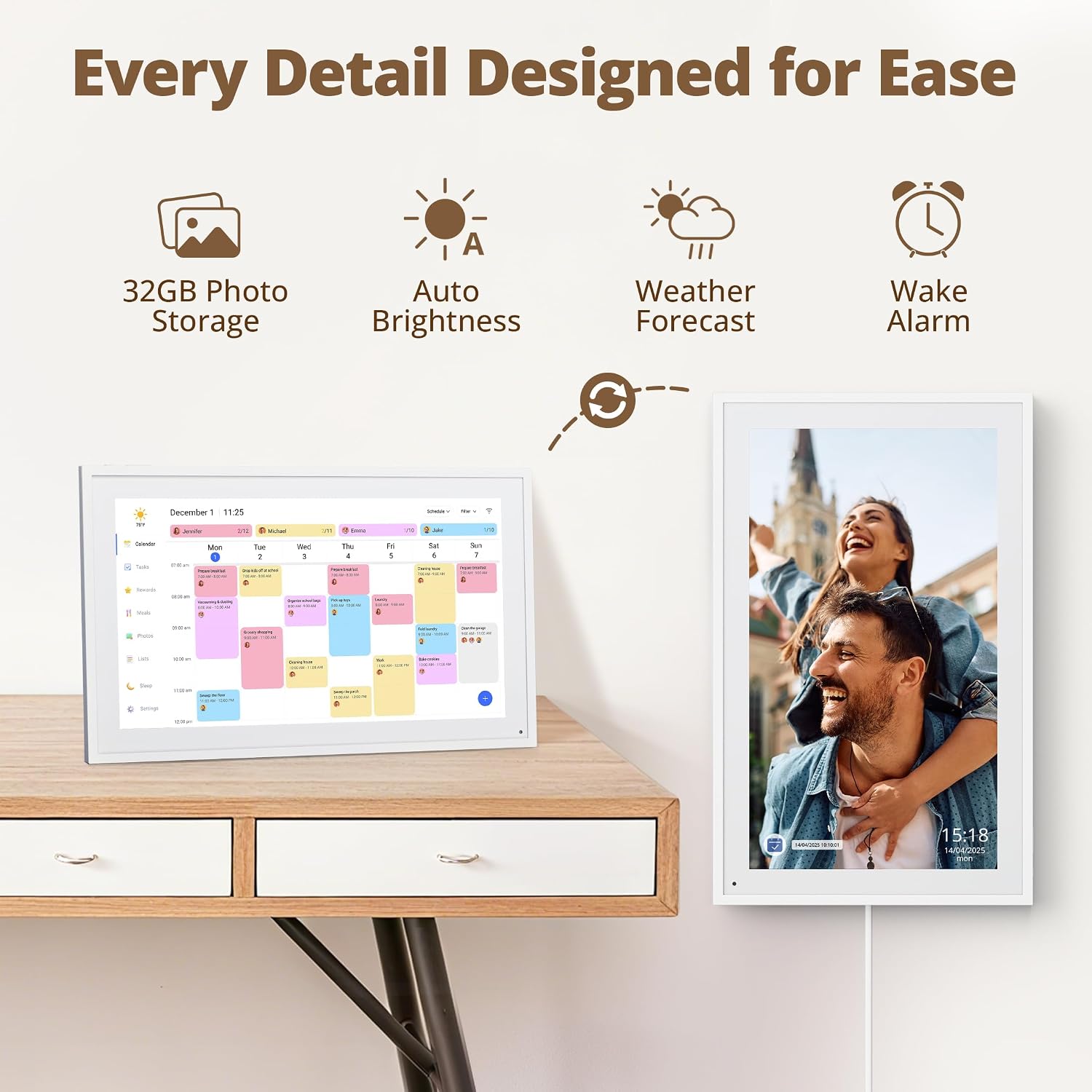 Dragon Touch 14 inch Digital Calendar & Chore Chart - Interactive Touchscreen Smart Family Planner,Digital Picture Frame for Mom, Women, Christmas & Weddings