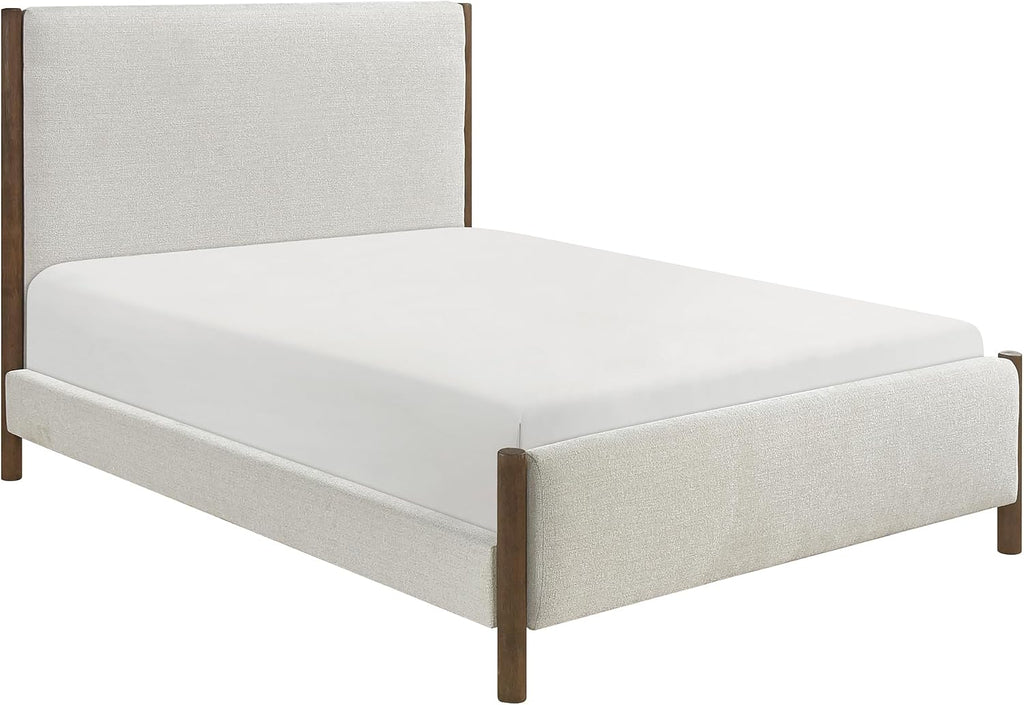 Lexicon Full Size Platform Bed with Chenille Upholstered Bed Frame and Headboard, Caramel Finish, Modern Bed Frame, Wooden Slat Support System, No Box Spring Needed, Easy Assembly