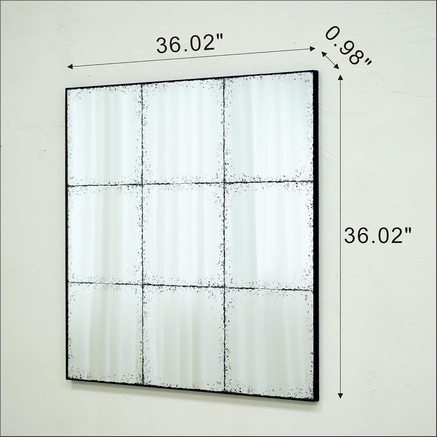 whitebeach Window Pane Black Mirror,Farmhouse Wall Mirror,Mantel Mirror for Fireplace/Entryway/Hallway/Living Room,36'X 36'