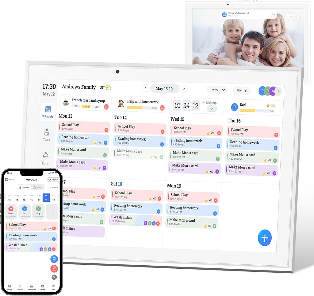10.1' Digital Calendar & Smart Touchscreen Planner, Electronic Calender with Chore Chart for Family Schedules & Meal Planning, Wall Mountable Digital Photo Frame, Gifts for Women Men (White)