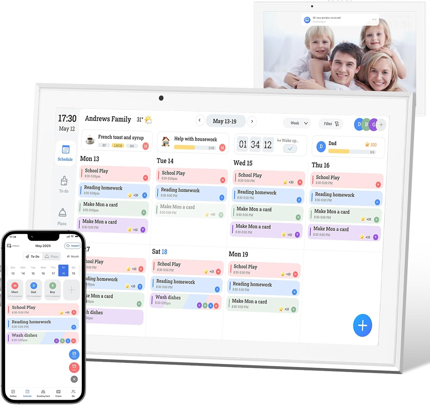 10.1' Digital Calendar & Smart Touchscreen Planner, Electronic Calender with Chore Chart for Family Schedules & Meal Planning, Wall Mountable Digital Photo Frame, Gifts for Women Men (White)