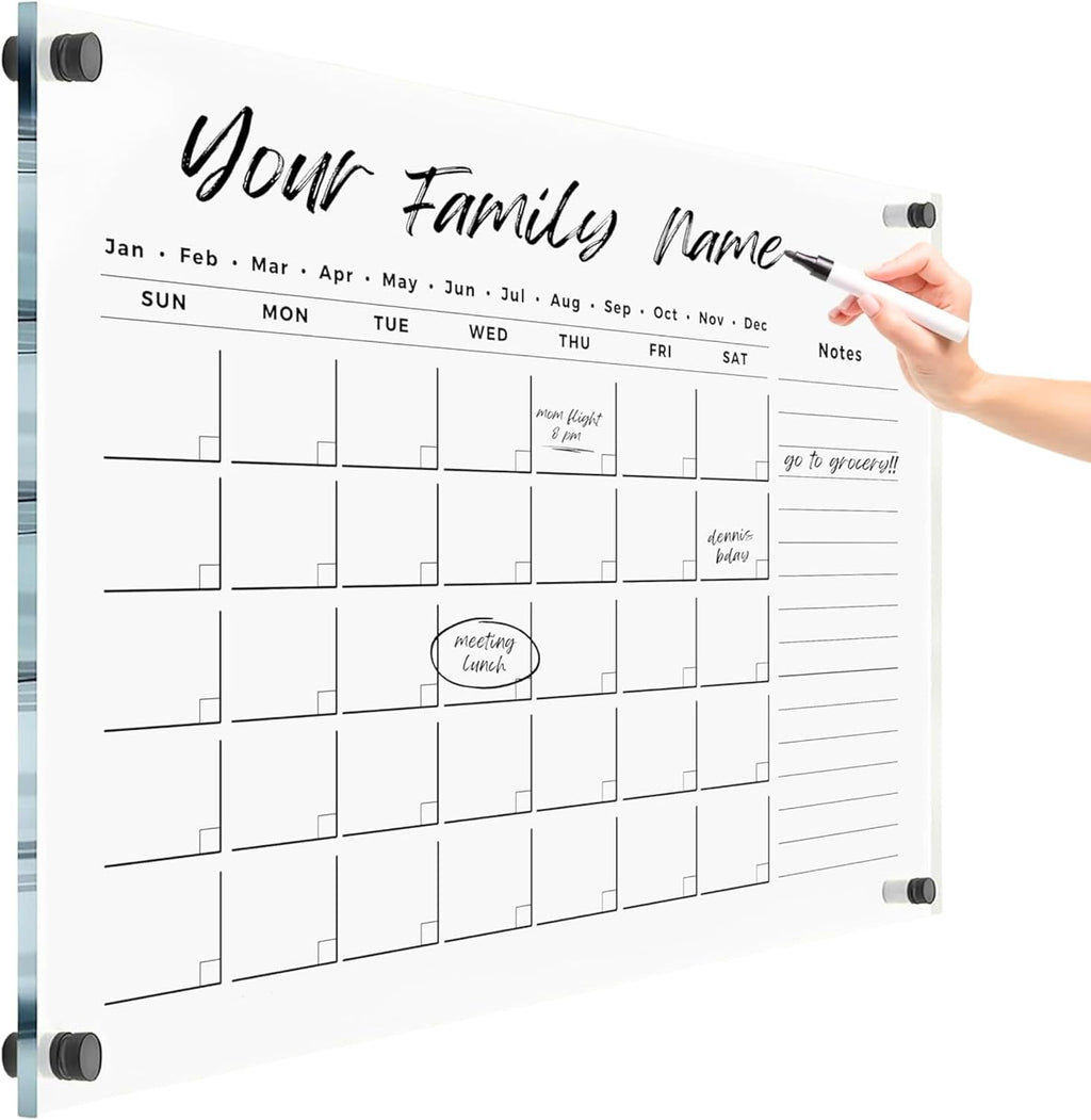 Oversize Acrylic Premium Calendar for Wall - Home Office Monthly Glass - Customizable Thick Clear Dry Erase Board - Calendar 2026 Dry Erase Planner (40x28'' (XLarge))