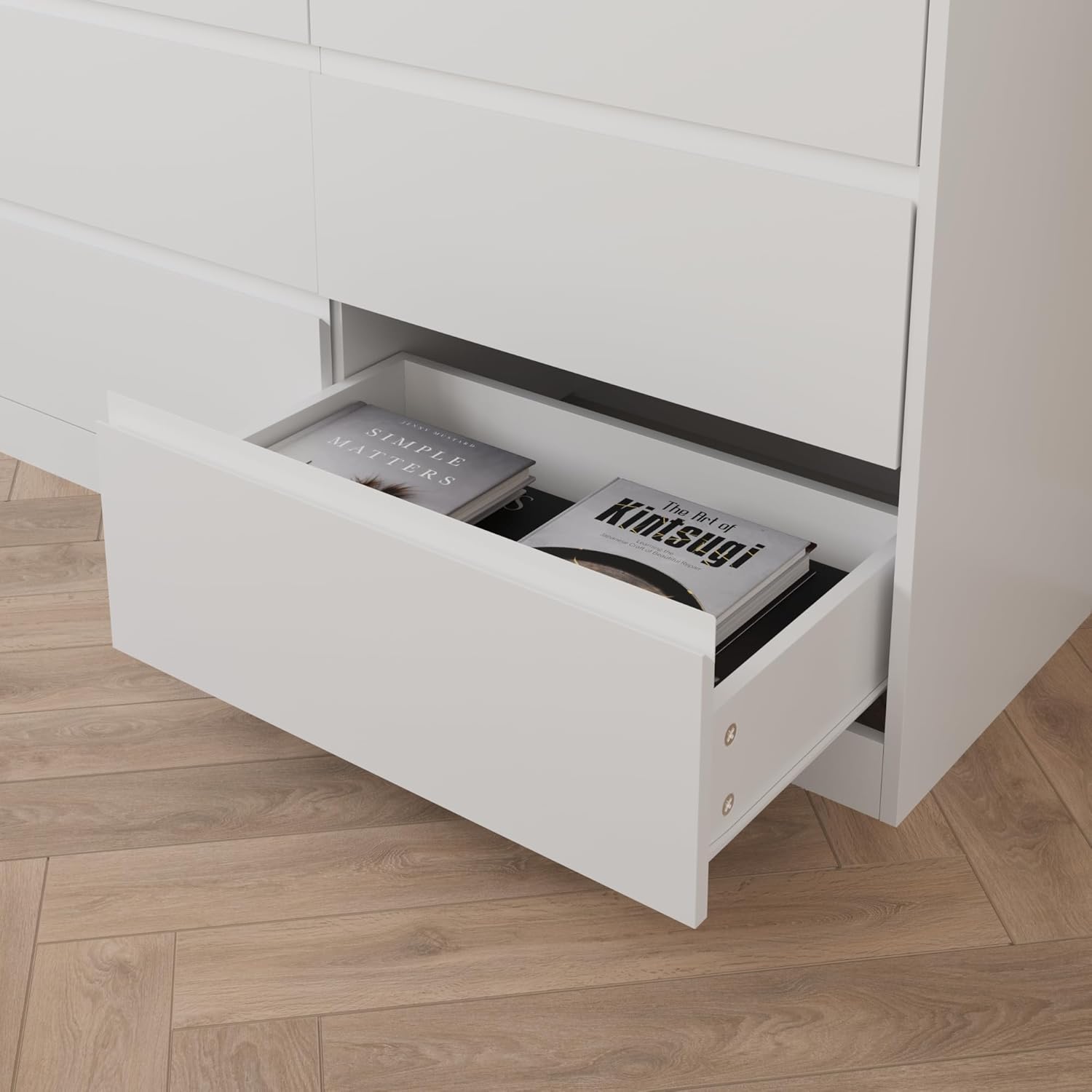 Bobve 70.9' Dresser for Bedroom with 9 Drawers, Large Modern Chest of Drawers with Deep Drawers, Wide Double Dresser Handle Free, Storage Organizer for Bedroom, Living Room, Hallway (White)