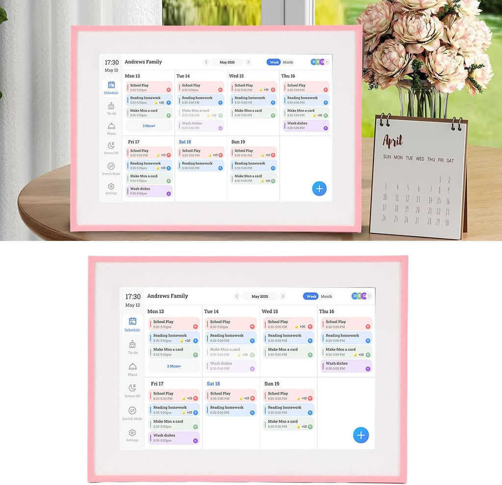 LICAEVEY 10.1 Inch Smart Digital Calendar, 16: 10 HD Touchscreen Family Planner & Calendar with Chore Chart & Meal Planner WiFi Digital Photo Frame for Home, Pink