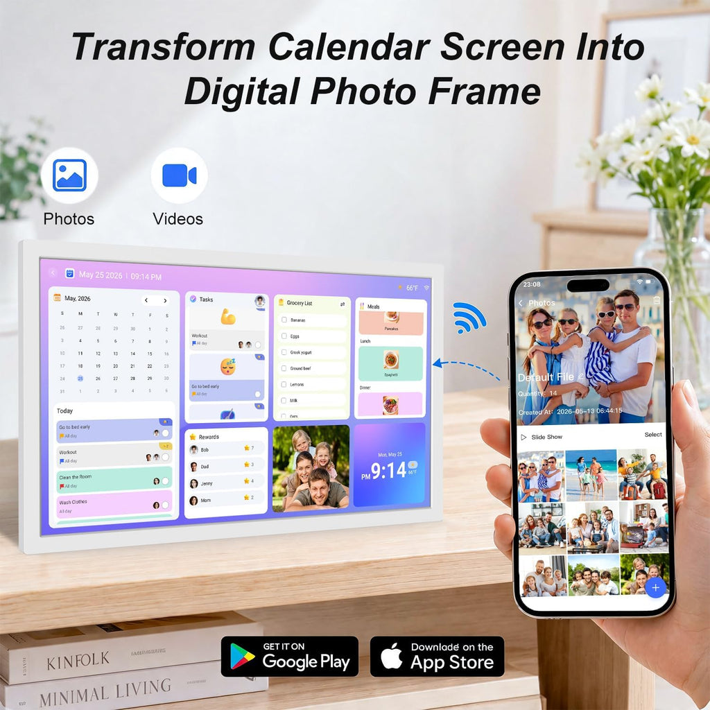 27-inch Digital Calendar Wall-Touch-Screen Whiteboard - Electronic Calendar for Business Schedule, No Subscription, Star Rewards, Chore Charts, Sync Online Calendar, Gift for Mom Dad, White