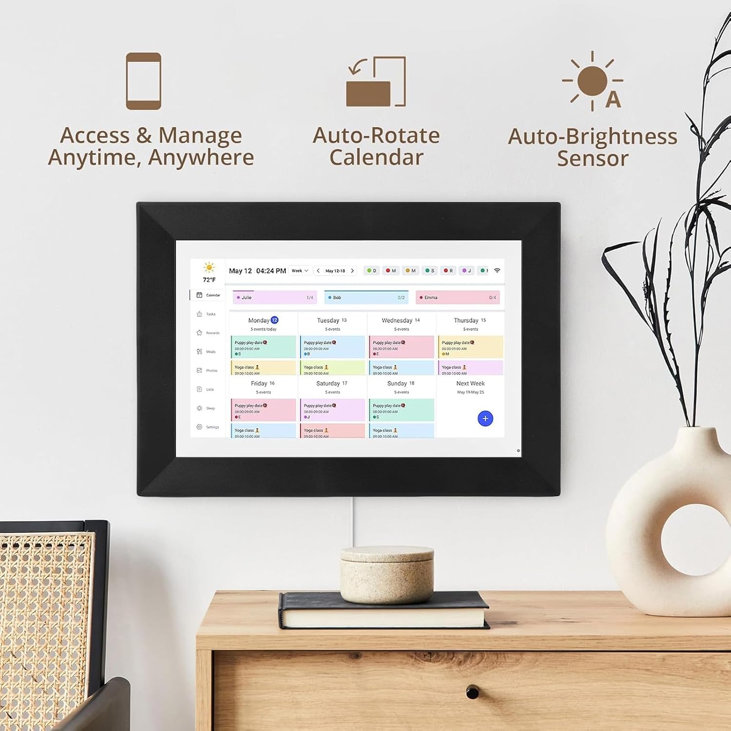 Smart Digital Calendar, HD Touchscreen Family Planner with Sync Schedules Meal Plans Photos for Home Office Use (US Plug)