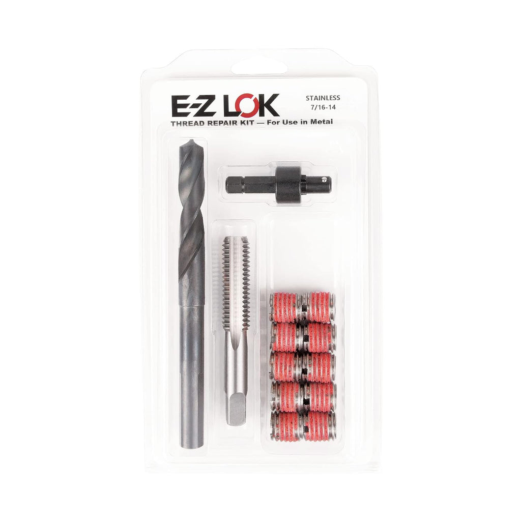 E-Z LOK Metal Thread Repair Kit Tool and Stainless Steel Threaded Inserts Standard Wall 7/16-14 x 5/8-11