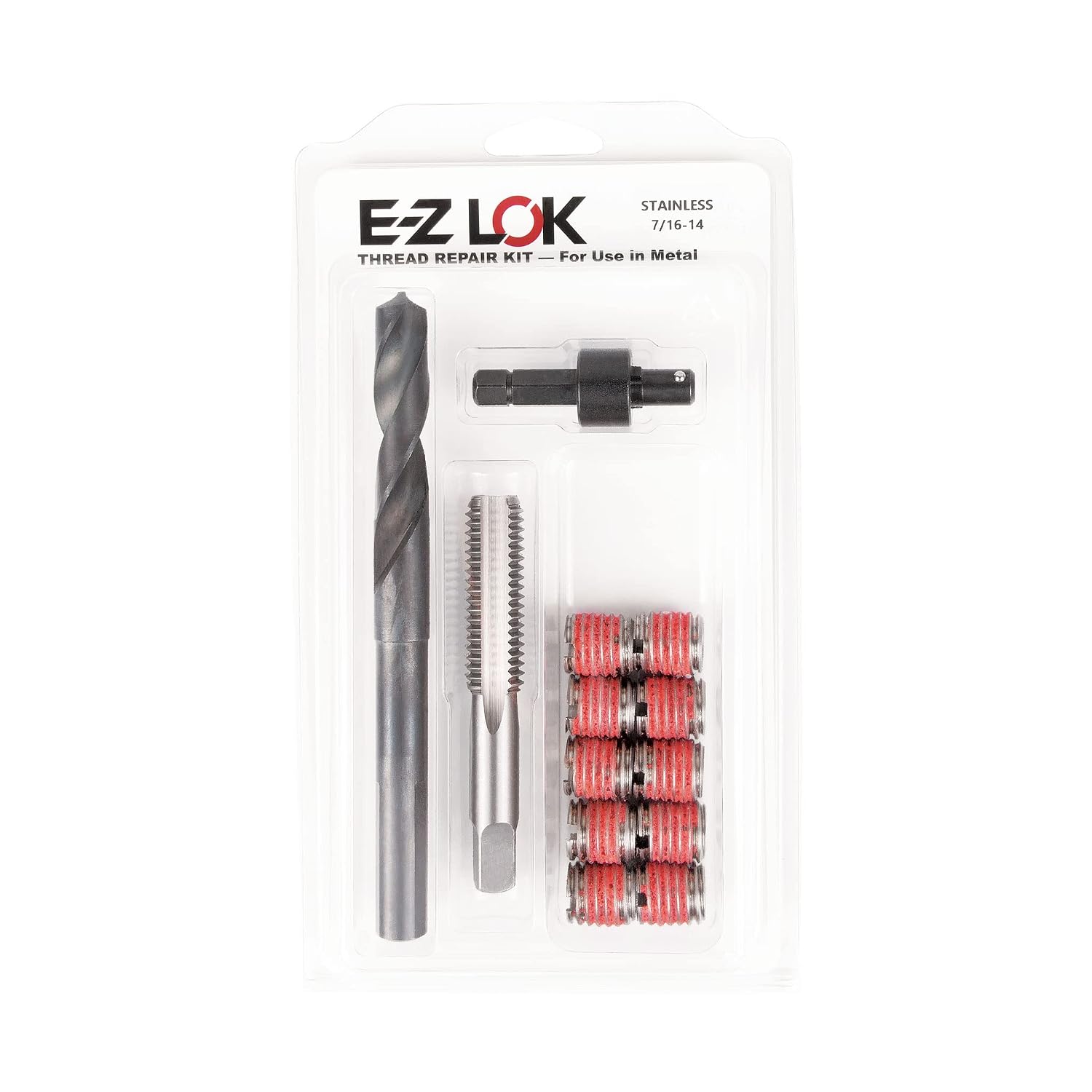 E-Z LOK Metal Thread Repair Kit Tool and Stainless Steel Threaded Inserts Standard Wall 7/16-14 x 5/8-11