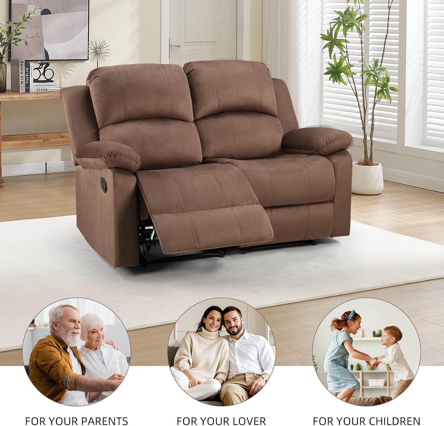 EBELLO Manual Reclining Couch Set for Living Room, Include 1 Recliner Chair, 1 Loveseat Sofa, Recliner Sofa Furniture Set for Home and Office, Brown