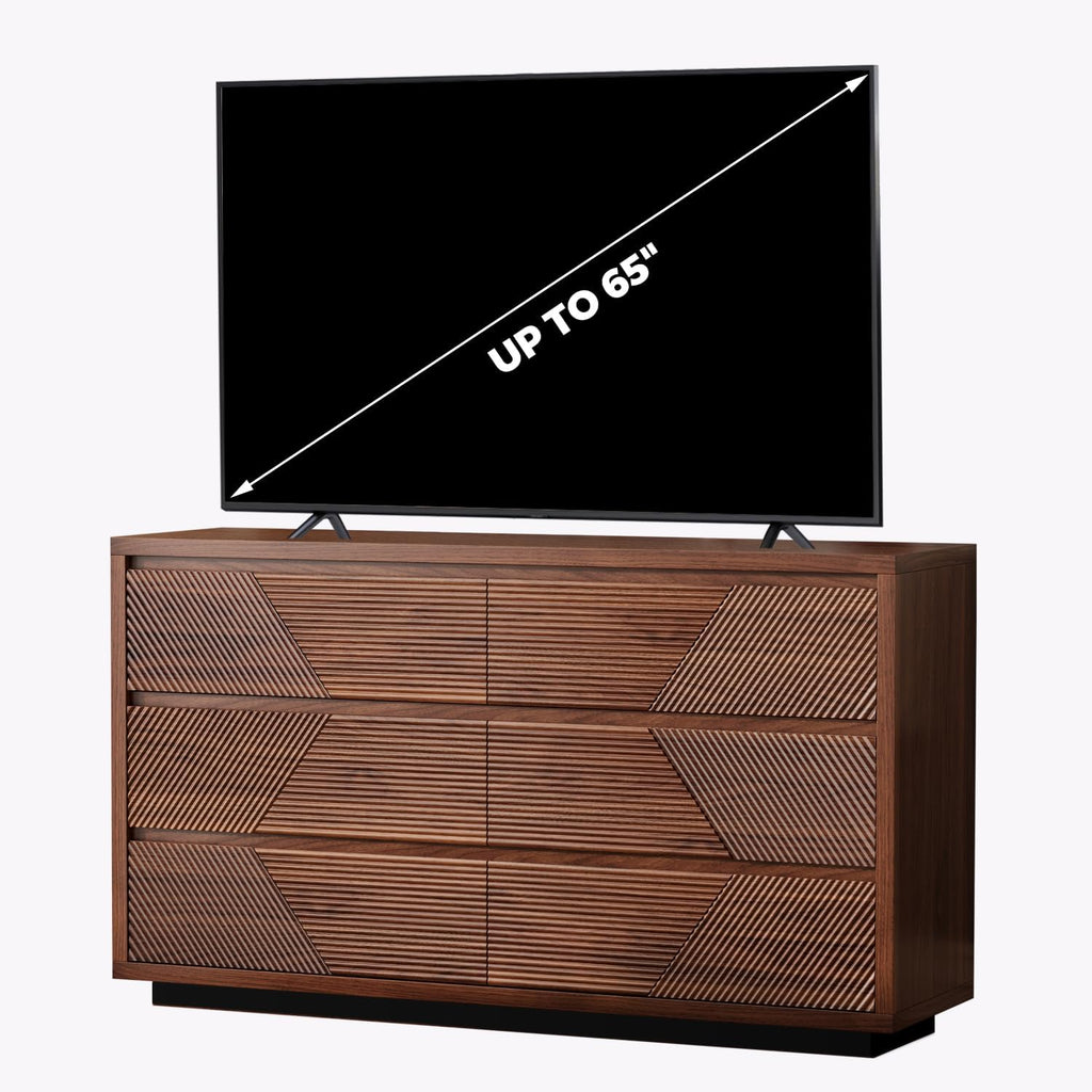 Ieejdn 55.12' Modern Chest of Drawer, 6 Deep Drawers,Clothes Organizer,Large Storage Cabinet for Living Room, Bedroom,Dresser TV Stand, Wood Drawer Organizer for Living Room, Hallway, Umber