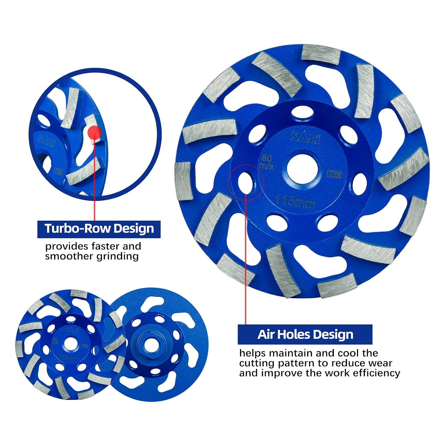 SALI 5PCS 7 Inch Concrete Grinding Wheels 20 Turbo Diamond Segments 5/8-11 Arbor Diamond Grinding Wheel Fit for Paint, Epoxy, Mastic Coating Removal with CDB. New Technology